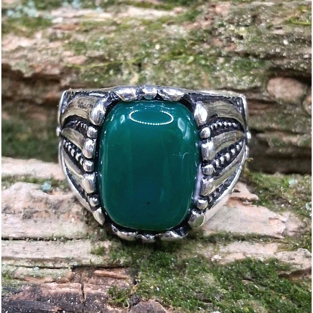 Southwestern Men’s Green Chalcedony Ring Size 10 Statement Sterling Silver